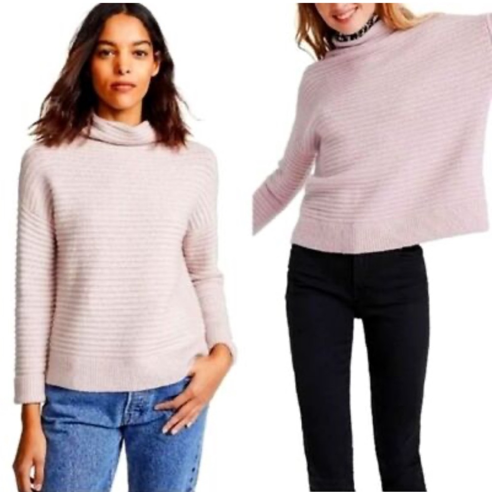 Madewell Wool Ribbed Belmont Mock Neck Soft Pink Sweater sz S